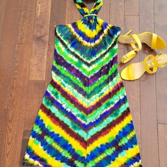 Calvin Klein Dresses & Skirts - 🔥 🌟 HOST PICK 🌟 🔥 Y2K Calvin Klein Vibrant Cheveron Pattern Halter Dress